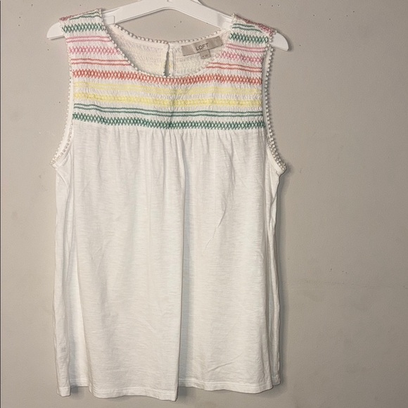 LOFT White and Pink Tank Top with Round Neckline - Picture 2 of 9